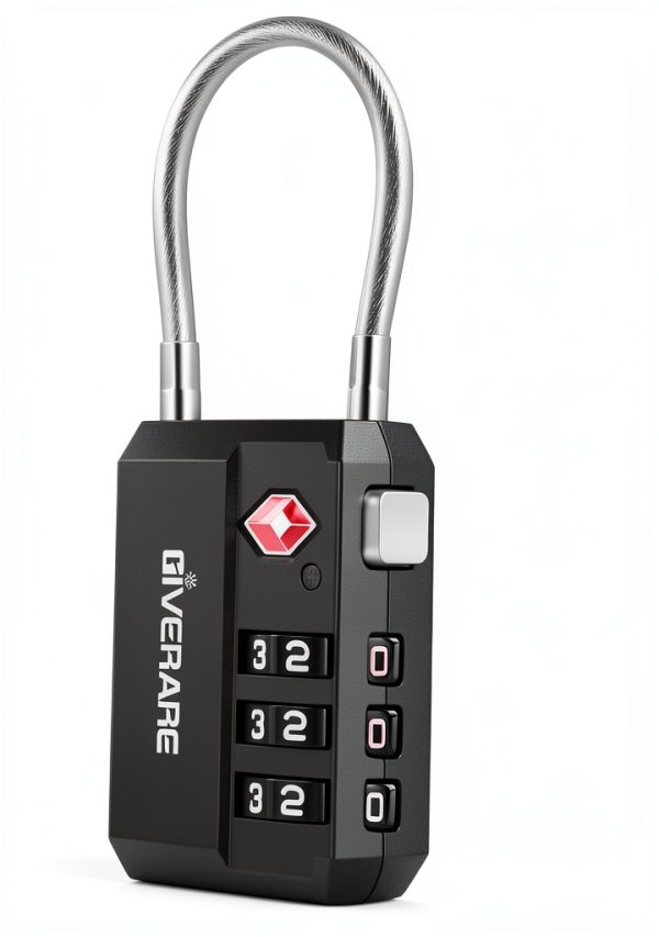 TSA Approved Luggage Locks 2 Pack GIVERARE Black 3-Digit Cable Padlock-3